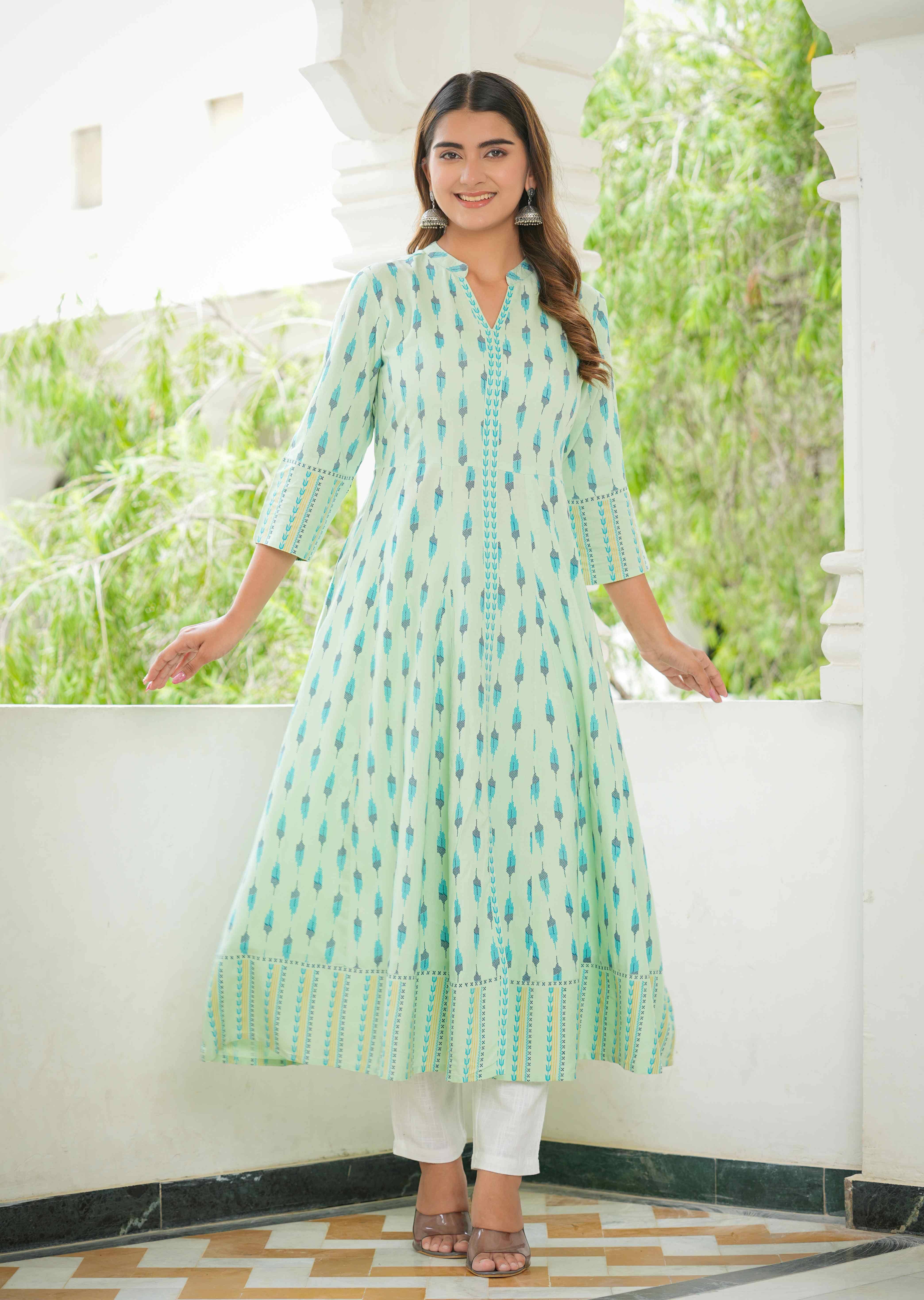 Yash Gallery Rayon Printed Anarkali Women's Kurti - Green ( Pack of 1 ) - Kurtis, Tunics | Buy online on ZillyBuy