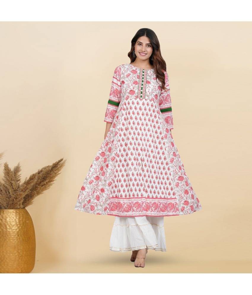 Yash Gallery Rayon Printed Anarkali Women's Kurti - White ( Pack of 1 ) Yash Gallery Rayon Printed Anarkali Women's Kurti - White ( Pack of 1 )