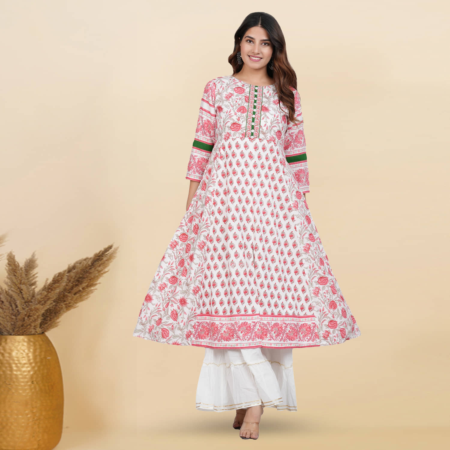 Yash Gallery Rayon Printed Anarkali Women's Kurti - White ( Pack of 1 ) - Kurtis, Tunics | Buy online on ZillyBuy