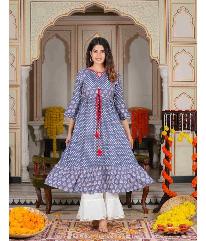 Yash Gallery Rayon Printed Anarkali Women's Kurti - Grey ( Pack of 1 ) Yash Gallery Rayon Printed Anarkali Women's Kurti - Grey ( Pack of 1 )