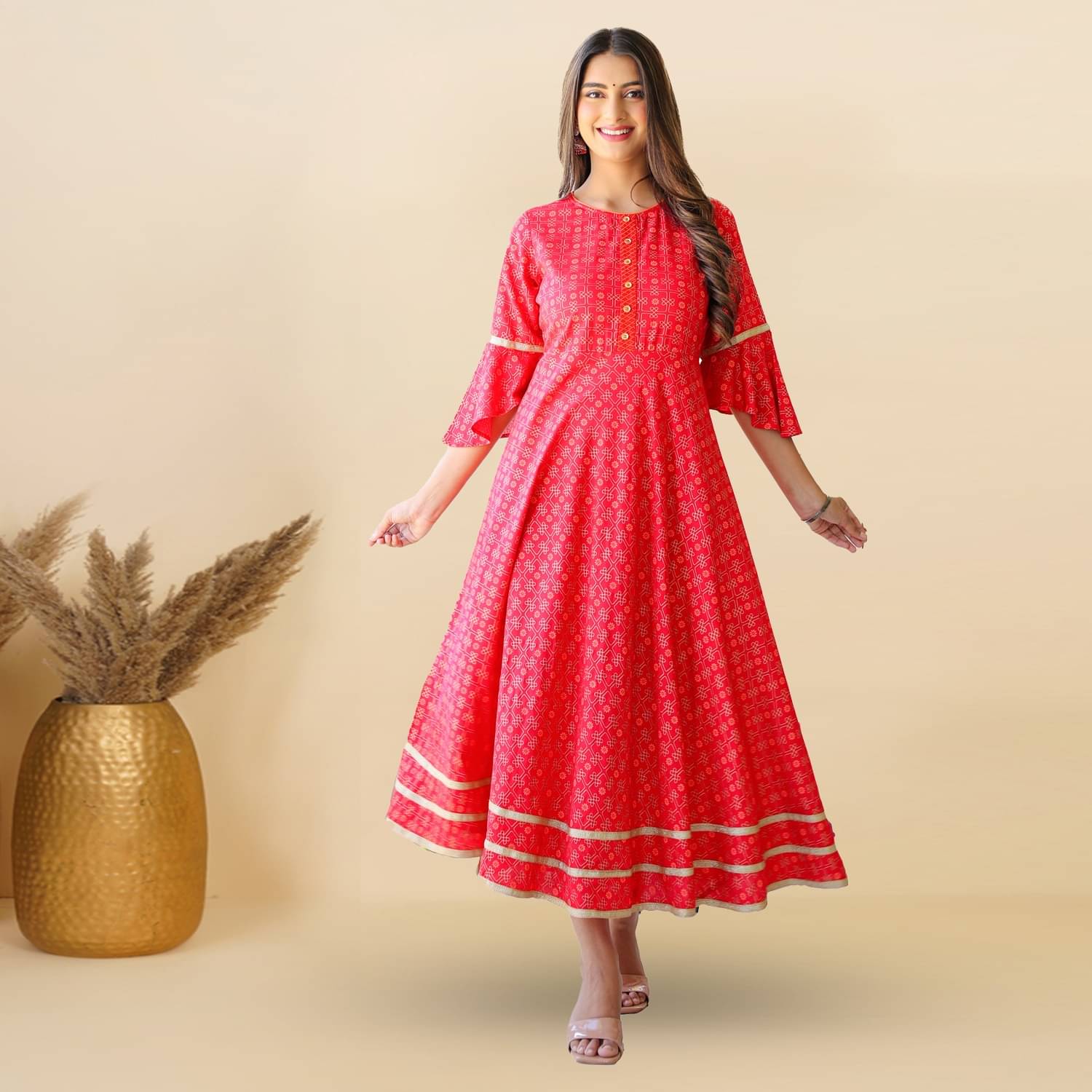 Yash Gallery Rayon Printed Anarkali Women's Kurti - Pink ( Pack of 1 ) Yash Gallery Rayon Printed Anarkali Women's Kurti - Pink ( Pack of 1 )