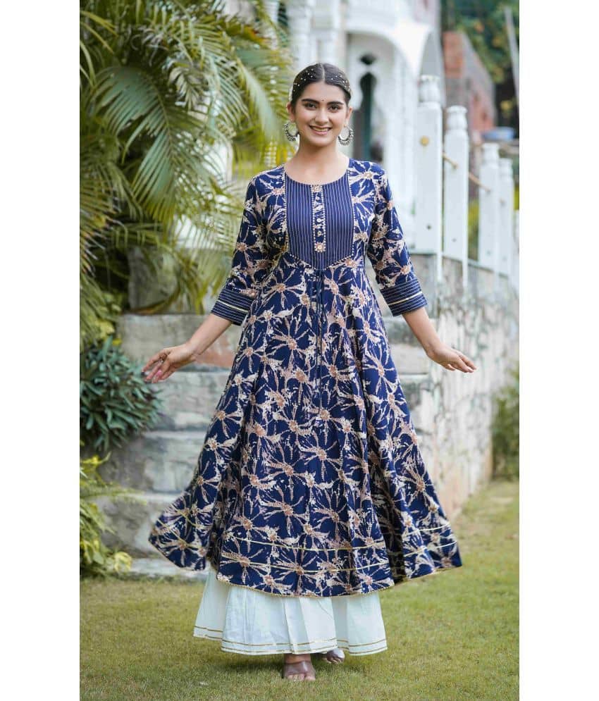 Yash Gallery Rayon Printed Anarkali Women's Kurti - Blue ( Pack of 1 ) - Kurtis, Tunics | Buy online on ZillyBuy