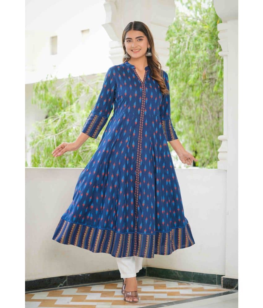 Yash Gallery Rayon Printed Anarkali Women's Kurti - Blue ( Pack of 1 ) - Kurtis, Tunics | Buy online on ZillyBuy