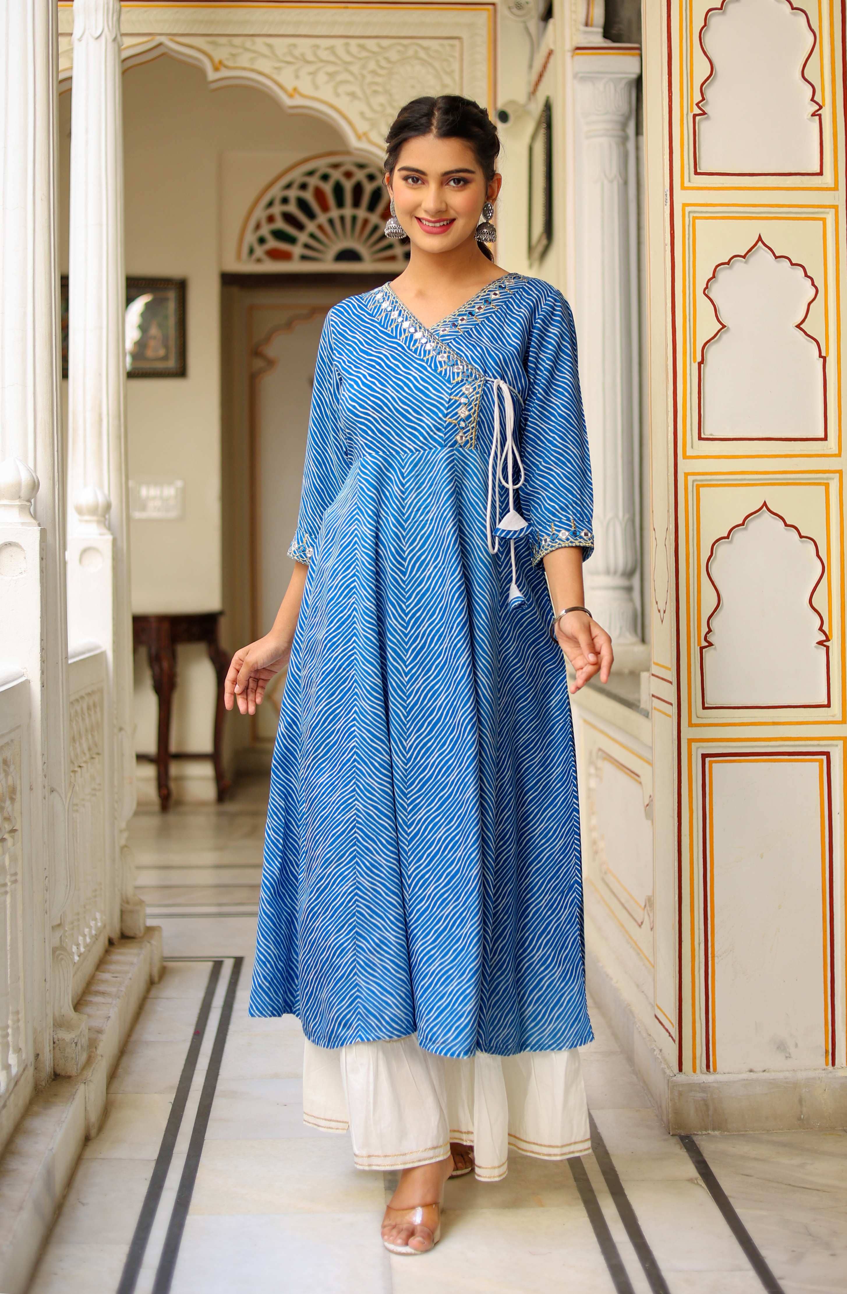 Yash Gallery Rayon Printed Anarkali Women's Kurti - Blue ( Pack of 1 ) - Kurtis, Tunics | Buy online on ZillyBuy