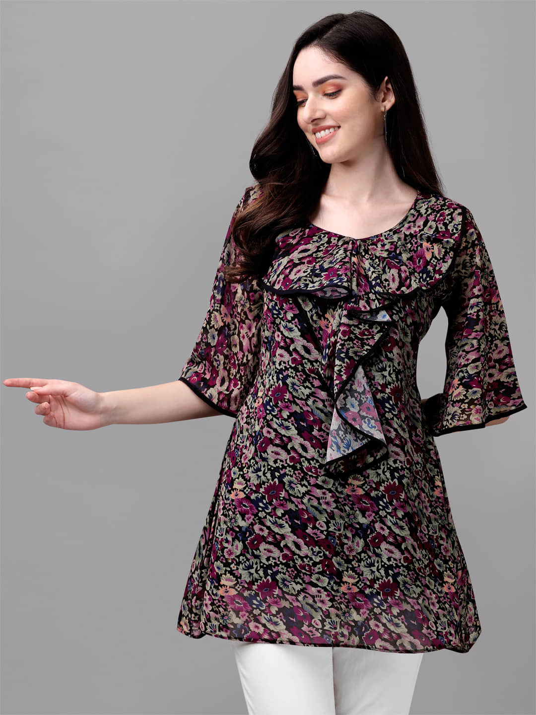 gufrina Women's Georgette Regular Top ( Black )