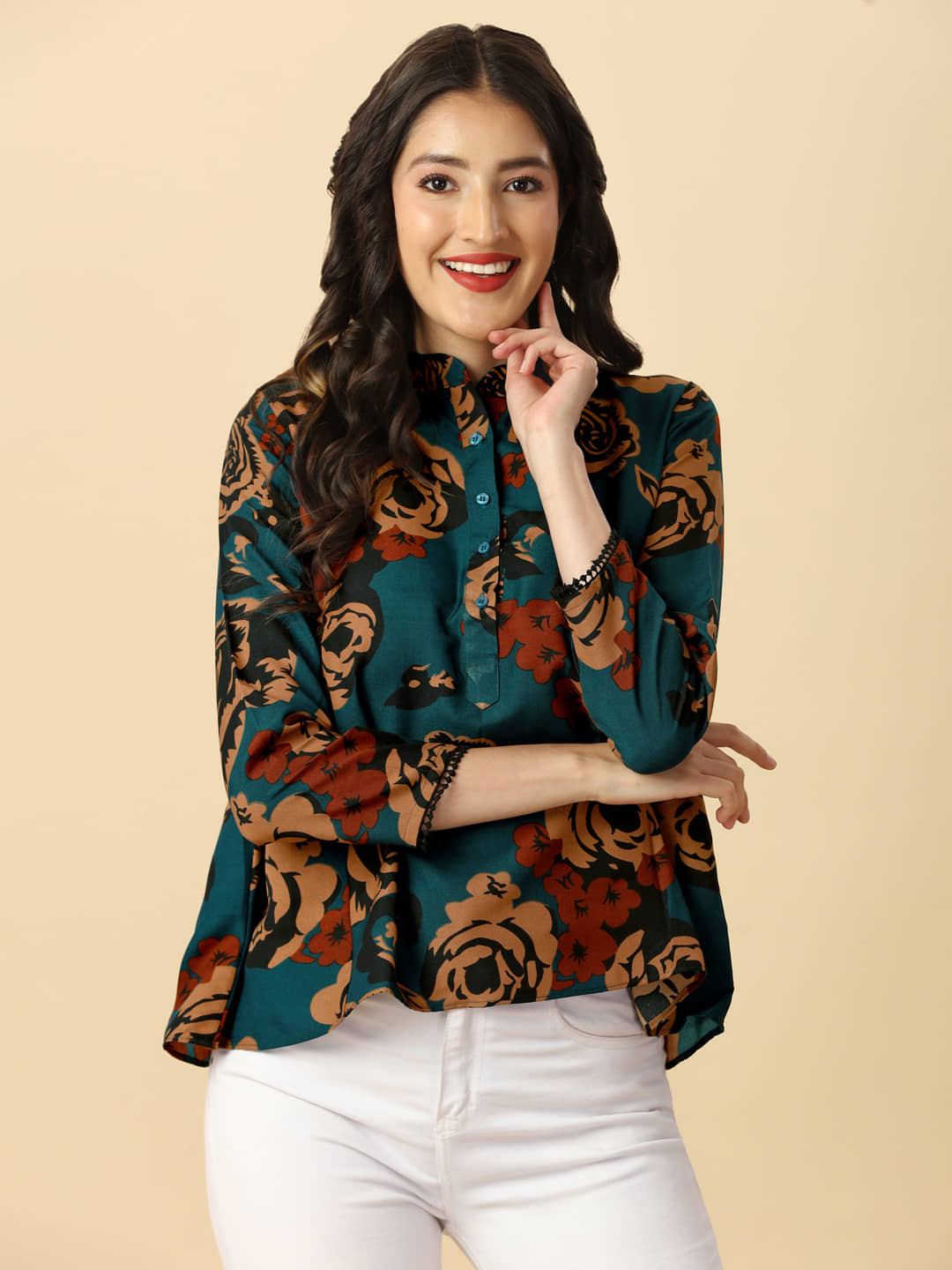 gufrina Women's Rayon Regular Top ( Green )