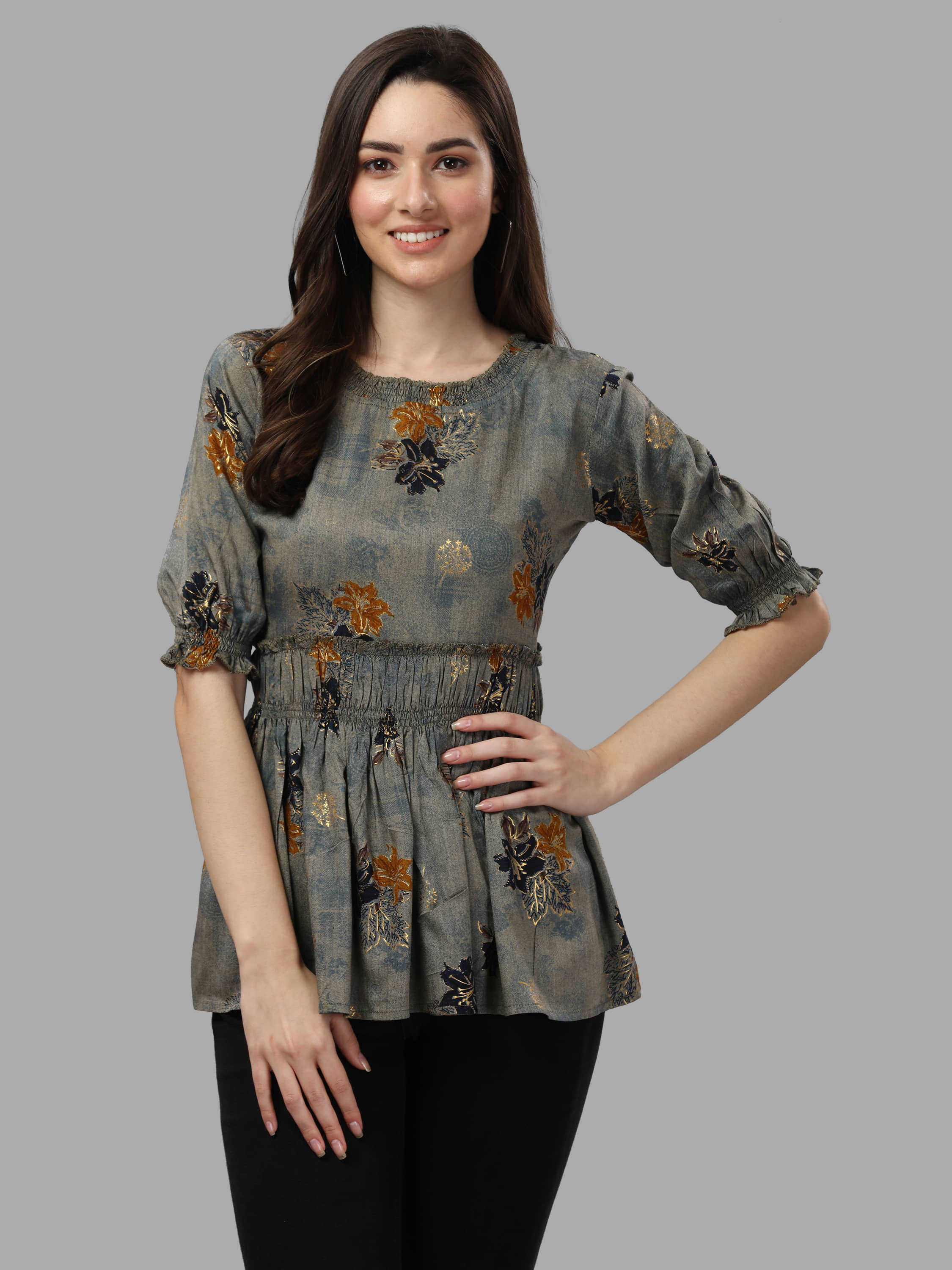 gufrina Women's Rayon Regular Top ( Grey )