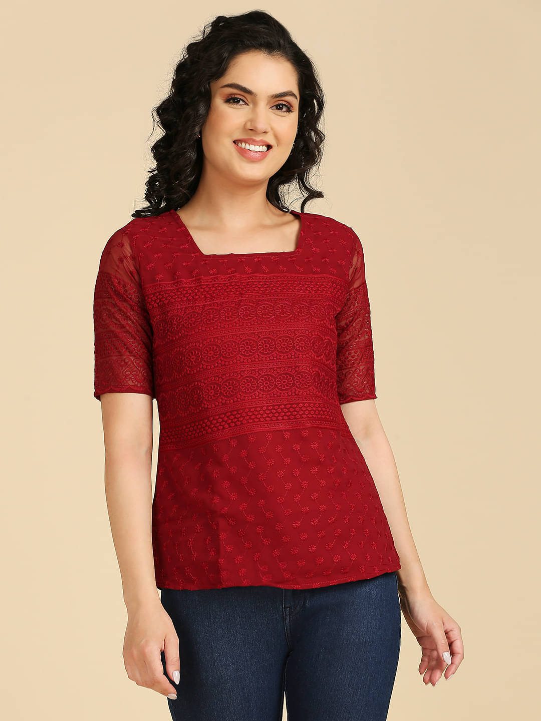     			gufrina Women's Georgette Regular Top ( Red )