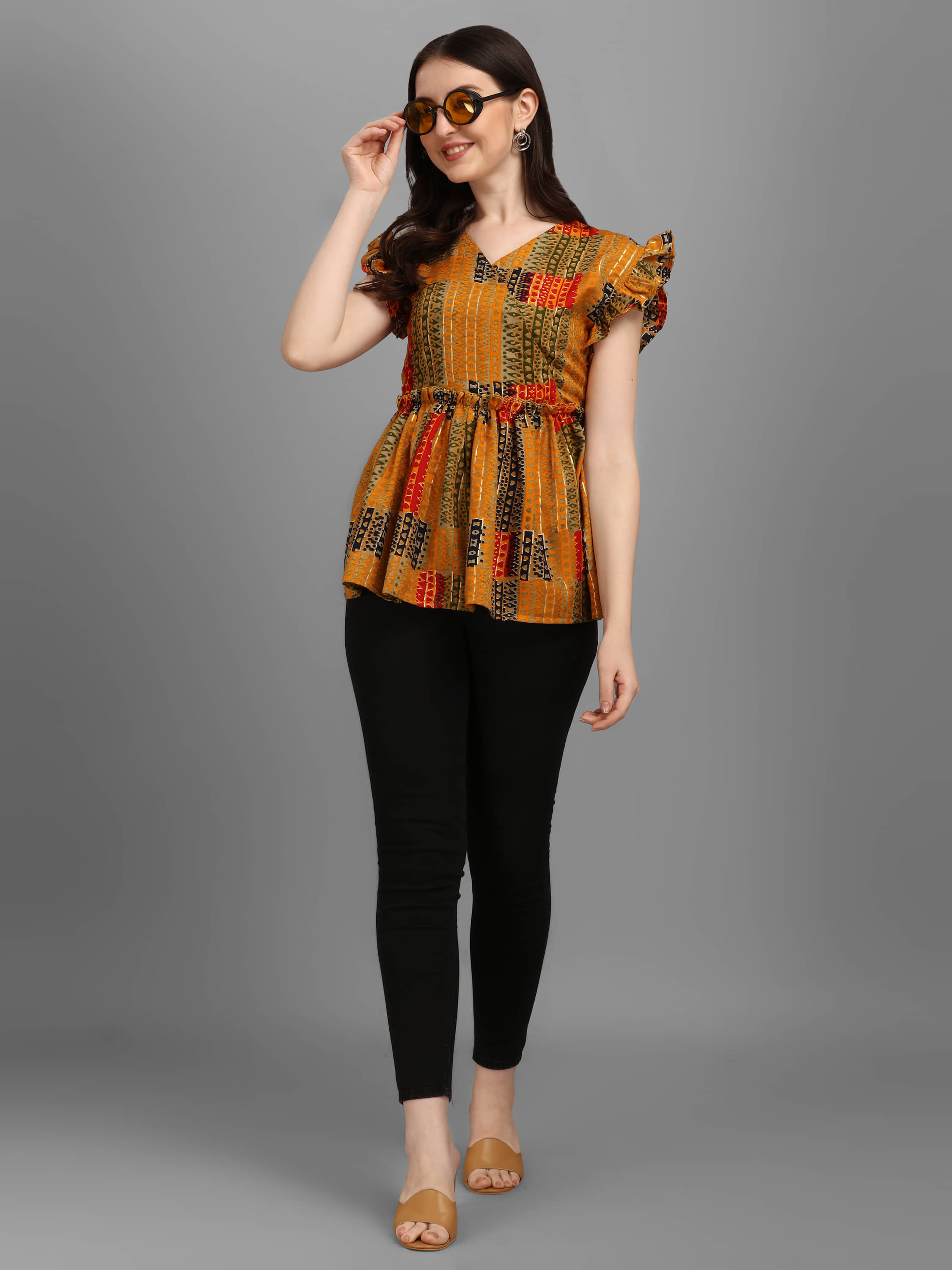 gufrina Women's Rayon Regular Top ( Yellow )