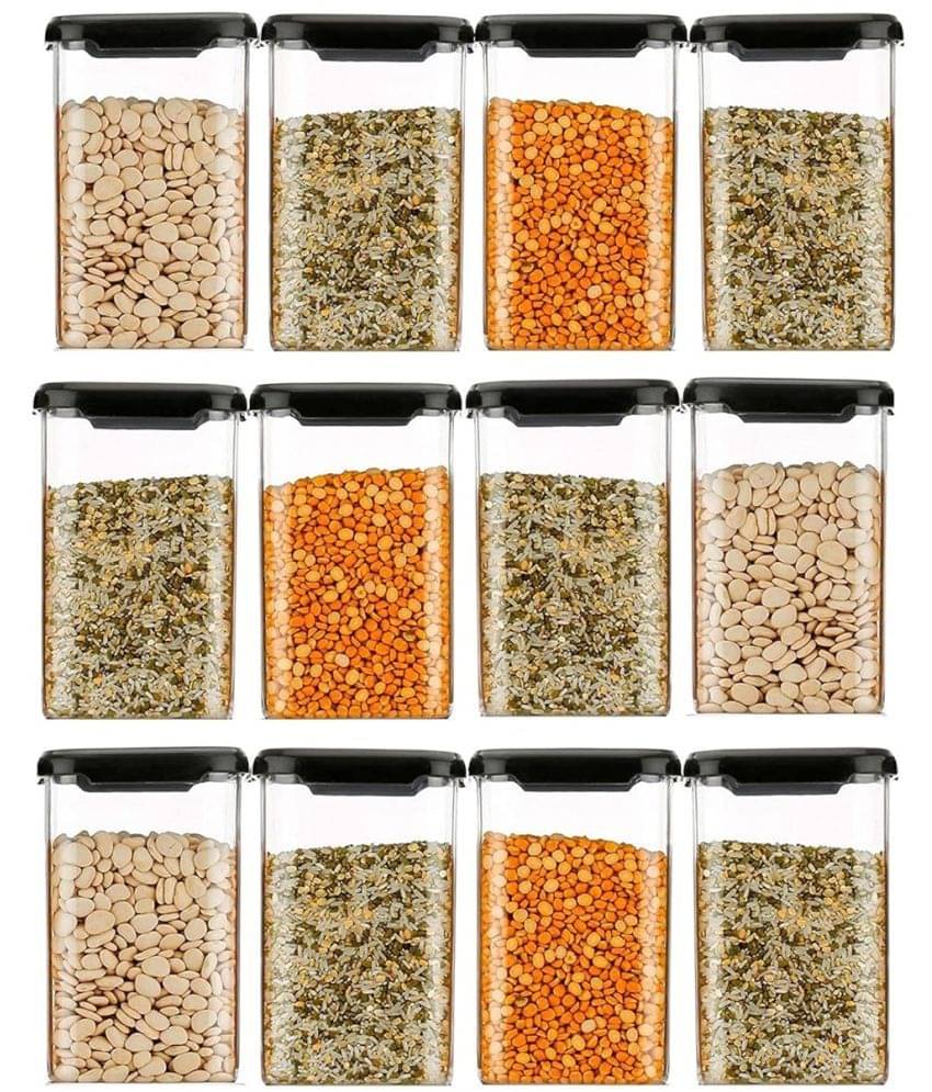 iview kitchenware Dal/Pasta/Grocery Plastic Black Dal Container ( Set of 12 )     			iview kitchenware Dal/Pasta/Grocery Plastic Black Dal Container ( Set of 12 )