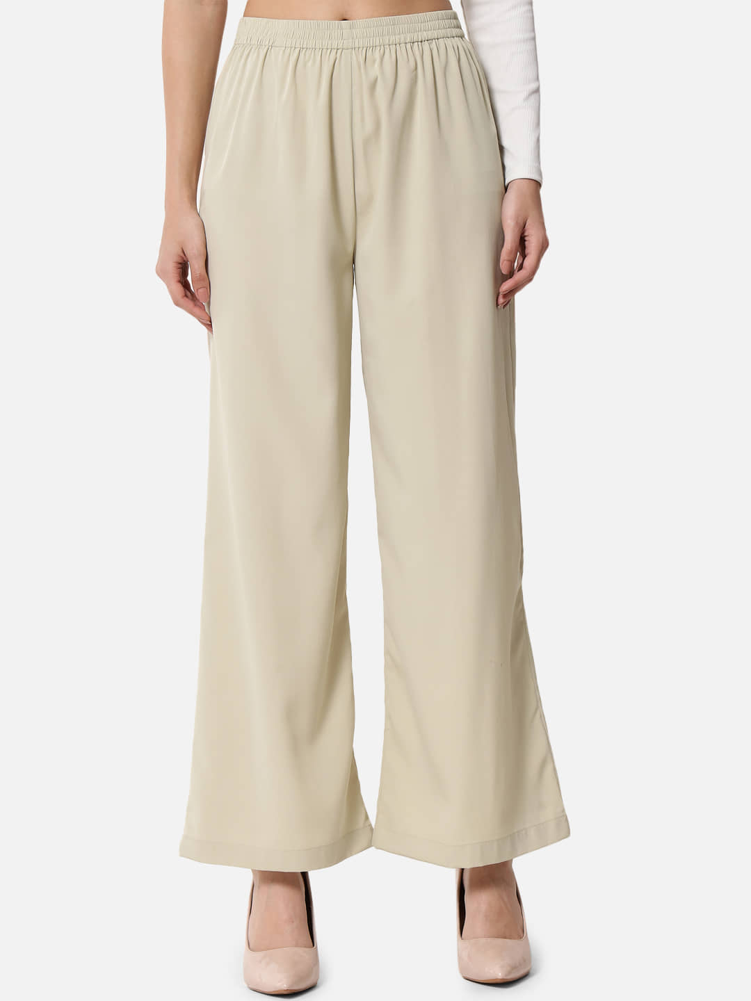 ALL WAYS YOU Beige Crepe Straight Women's Palazzos ( Pack of 1 )