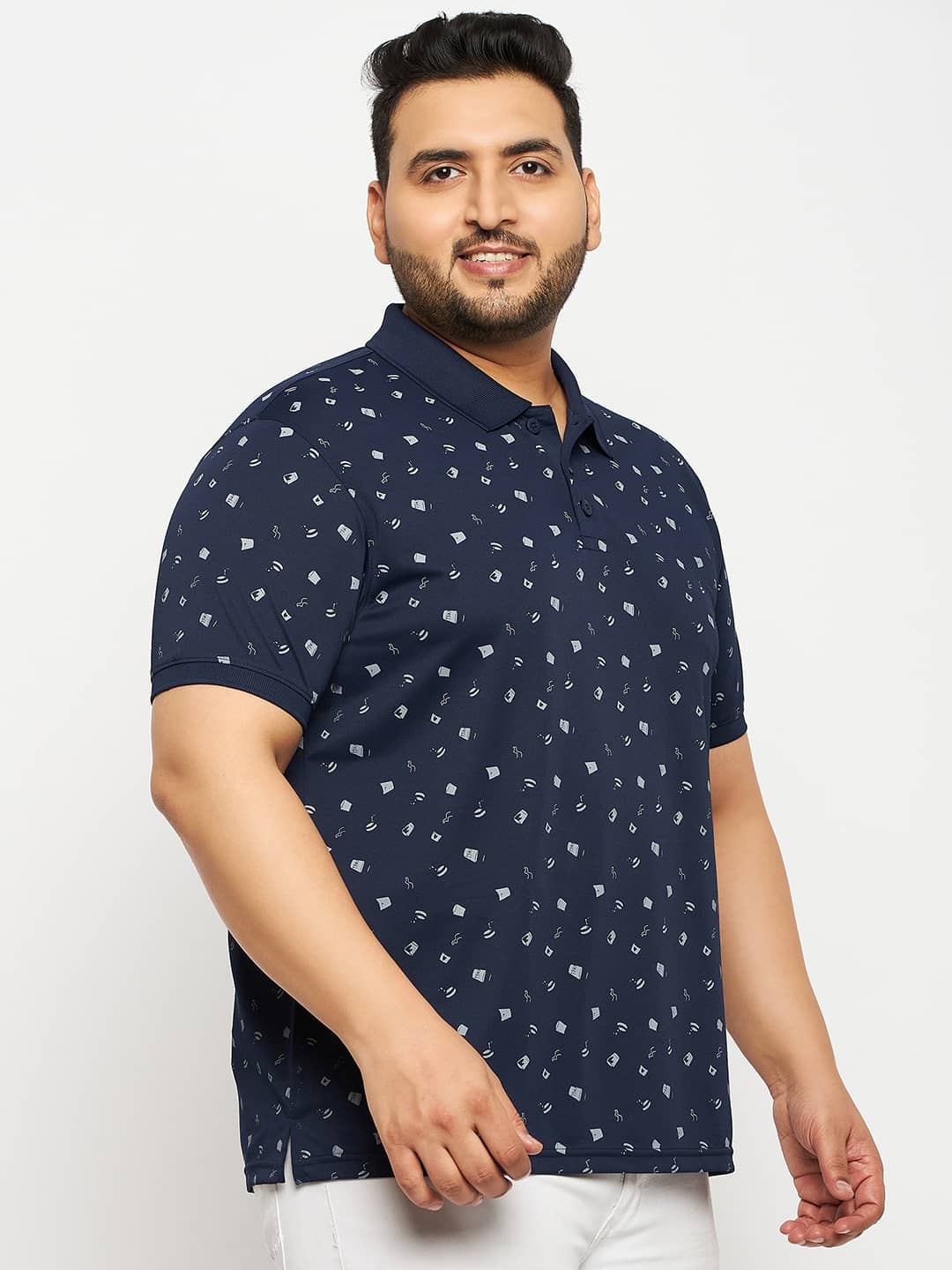 Auxamis Pack of 1 Cotton Blend Regular Fit Printed Half Sleeves Men's Polo T Shirt ( Navy )