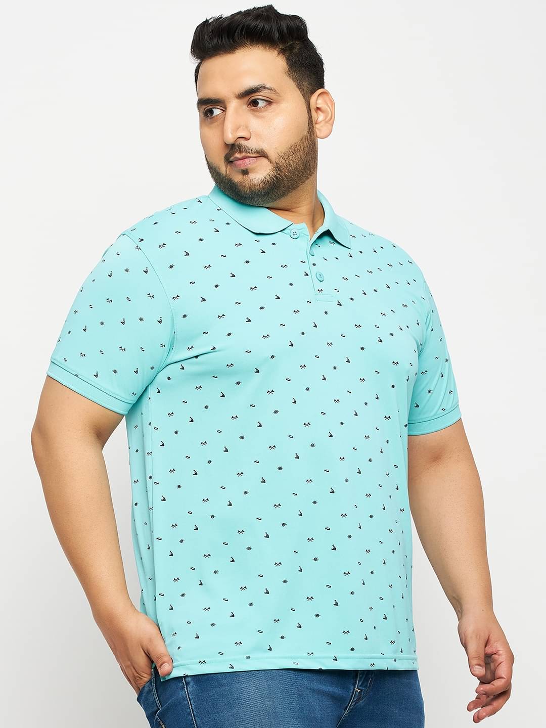     			Auxamis Pack of 1 Cotton Blend Regular Fit Printed Half Sleeves Men's Polo T Shirt ( Aqua )