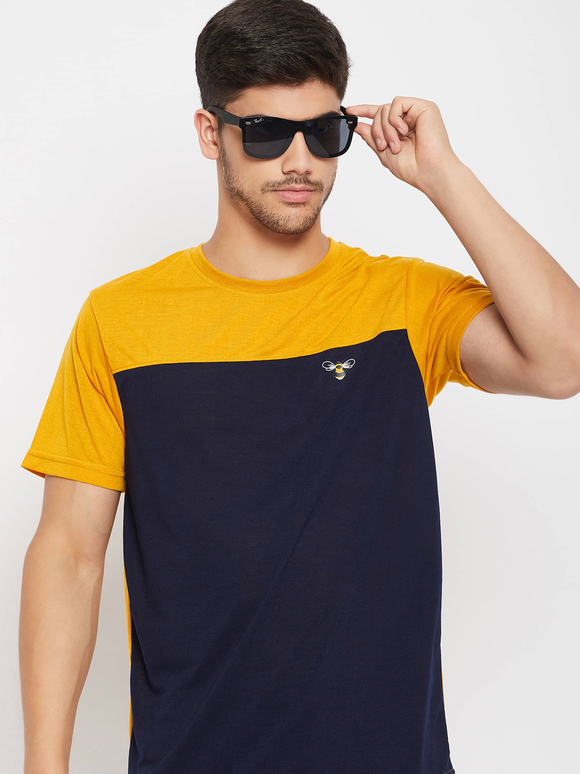 Auxamis Pack of 1 Cotton Blend Regular Fit Men's T-Shirt ( Mustard )     			Auxamis Pack of 1 Cotton Blend Regular Fit Men's T-Shirt ( Mustard )