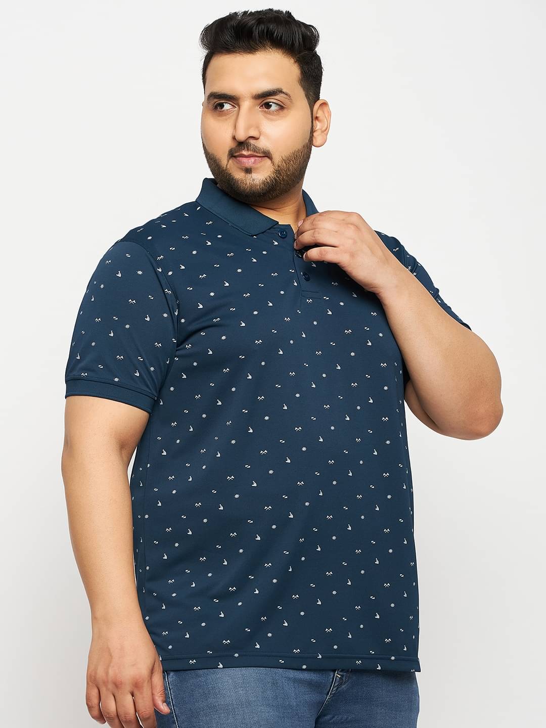     			Auxamis Pack of 1 Cotton Blend Regular Fit Printed Half Sleeves Men's Polo T Shirt ( Navy )