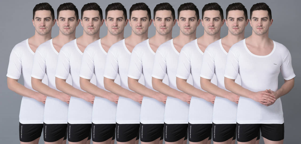 Dollar Bigboss Men's White Pack of 10 Solid Combed Cotton Shrinkless Vest - Nightwear & Loungewear | Buy online on ZillyBuy