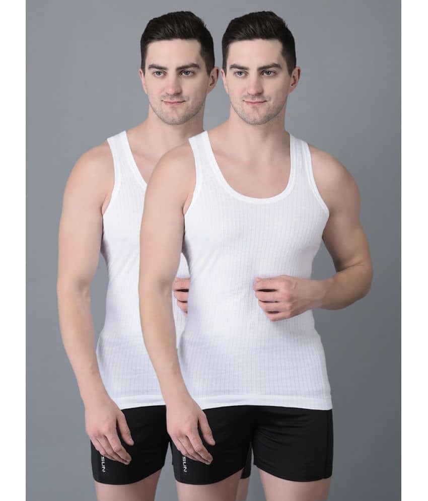 Dollar Bigboss Men's White Pack of 2 Solid Combed Cotton Vest - Nightwear & Loungewear | Buy online on ZillyBuy