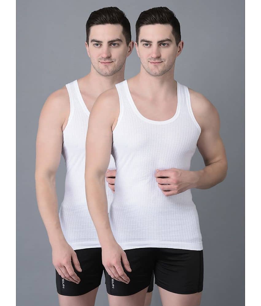 Dollar Bigboss Men's White Pack of 2 Solid Combed Cotton Vest - Nightwear & Loungewear | Buy online on ZillyBuy