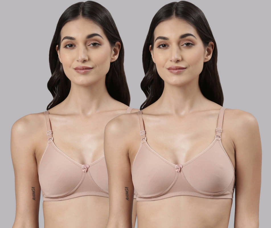 Dollar Missy Pack of 2 Cotton Lightly Padded Women's T-Shirt Bra ( Beige )