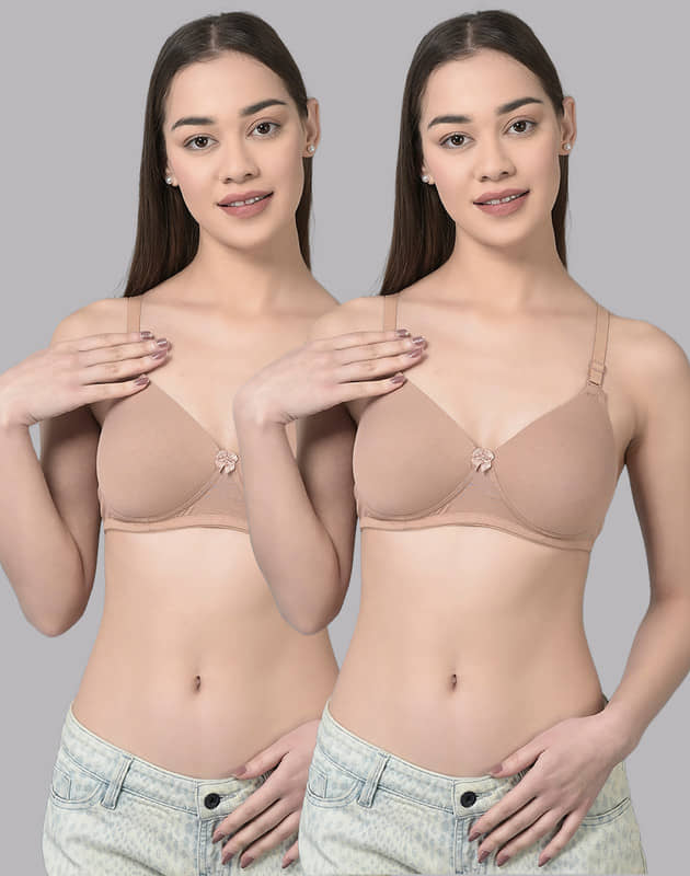 Dollar Missy Pack of 2 Cotton Lightly Padded Women's T-Shirt Bra ( Beige )