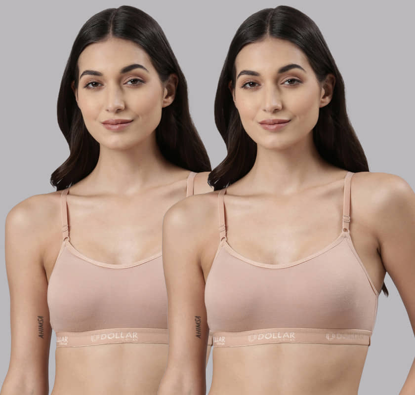 Dollar Missy Beige Cotton Non Padded Women's Bralette Bra ( Pack of 2 )