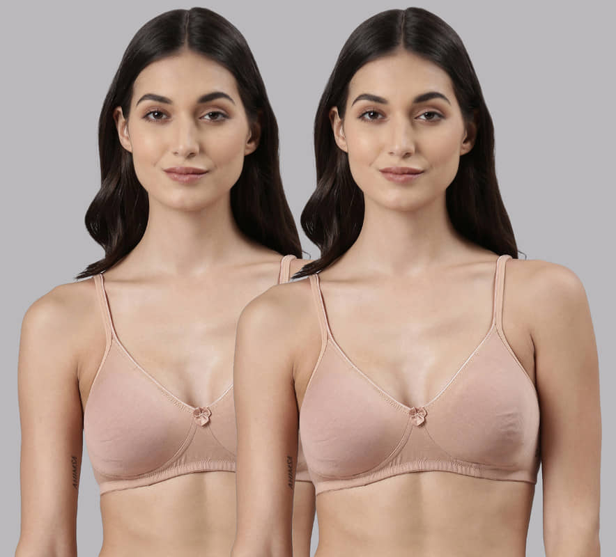 Dollar Missy Pack of 2 Cotton Non Padded Women's T-Shirt Bra ( Beige )