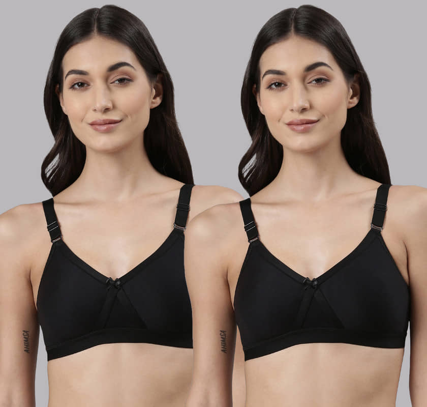 Dollar Missy Pack of 2 Cotton Non Padded Women's Everyday Bra ( Black )