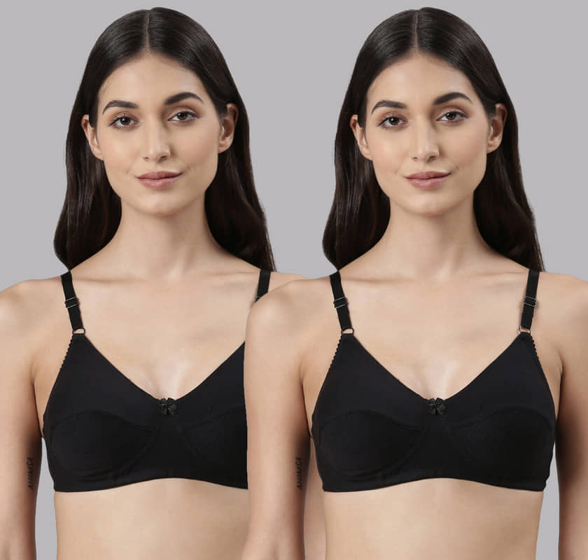 Dollar Missy Pack of 2 Cotton Non Padded Women's Everyday Bra ( Black )