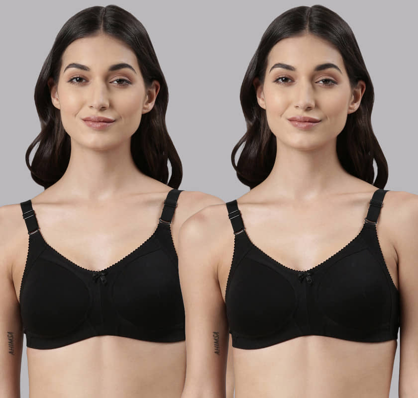 Dollar Missy Pack of 2 Cotton Non Padded Women's Everyday Bra ( Black )