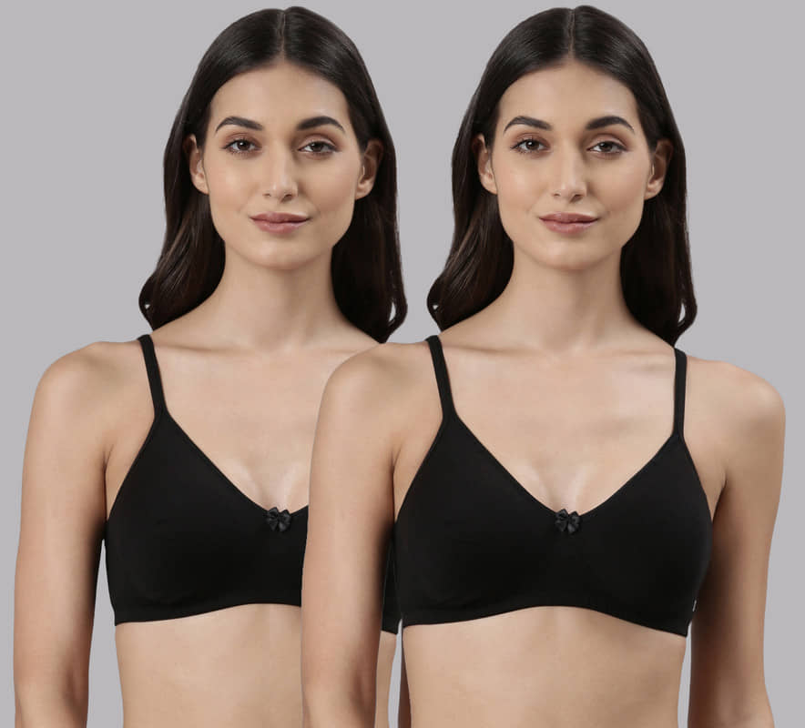 Dollar Missy Pack of 2 Cotton Non Padded Women's T-Shirt Bra ( Black )