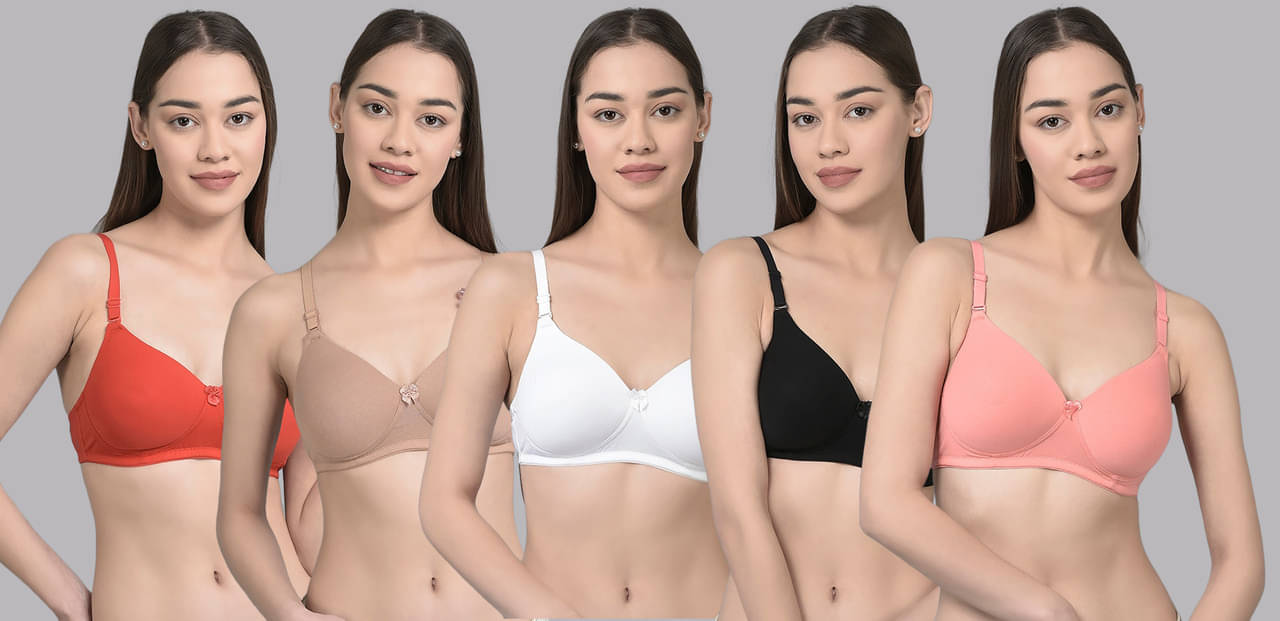     			Dollar Missy Multicolor Cotton Lightly Padded Women's T-Shirt Bra ( Pack of 5 )
