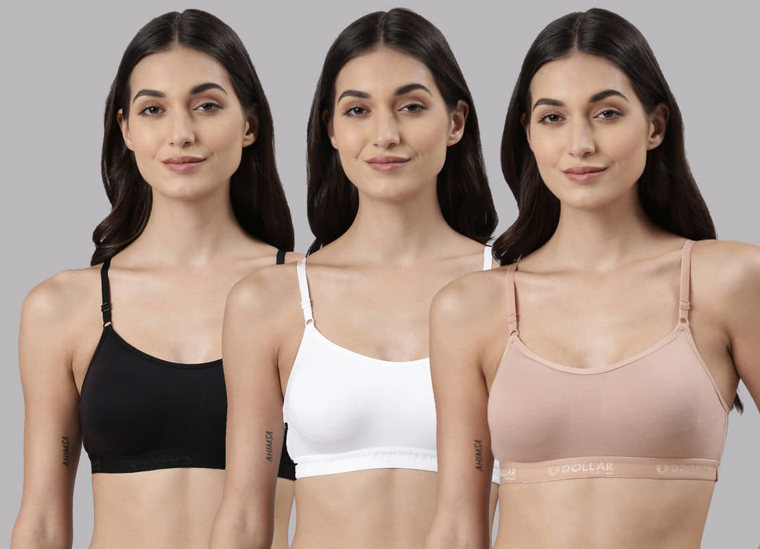 Dollar Missy Multicolor Cotton Non Padded Women's Bralette Bra ( Pack of 3 )