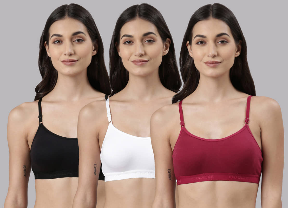 Dollar Missy Multicolor Cotton Non Padded Women's Bralette Bra ( Pack of 3 )