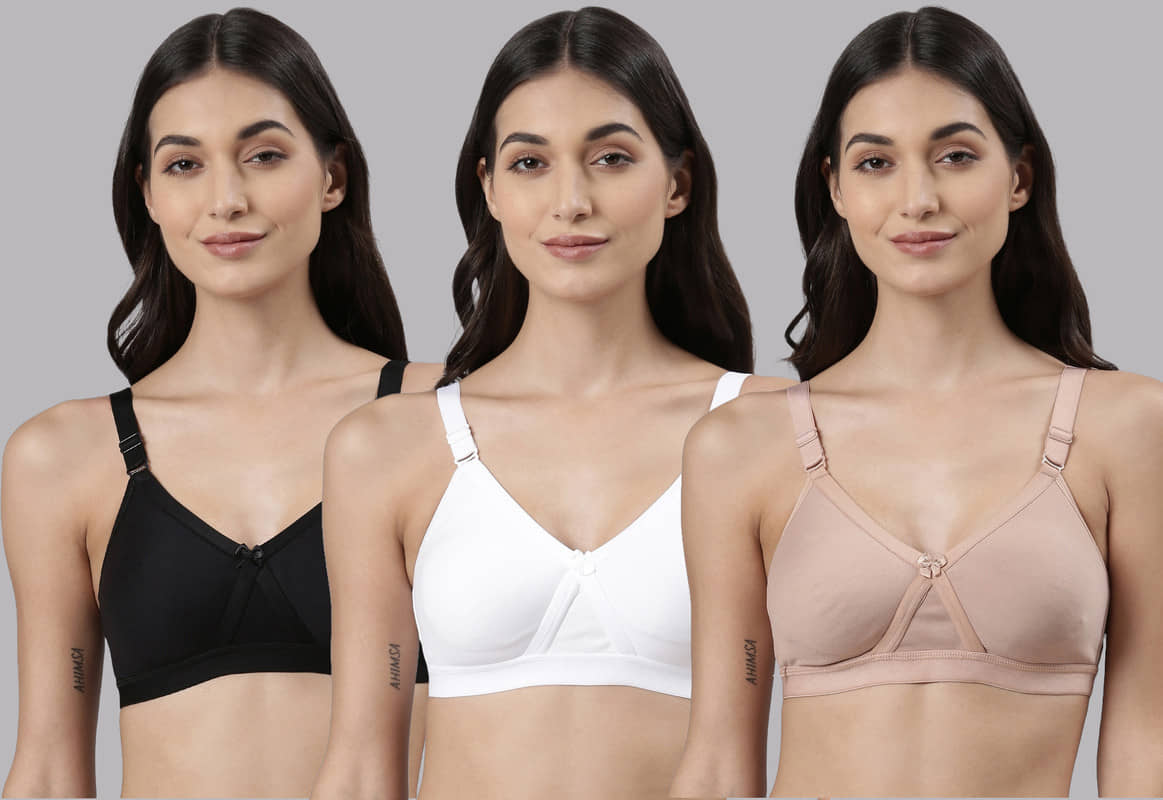 Dollar Missy Pack of 3 Cotton Non Padded Women's Everyday Bra ( Multicolor )