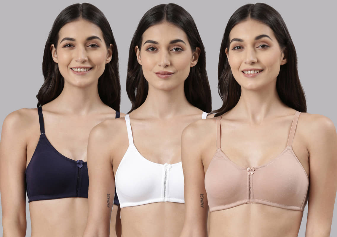 Dollar Missy Pack of 3 Cotton Non Padded Women's Everyday Bra ( Multicolor )