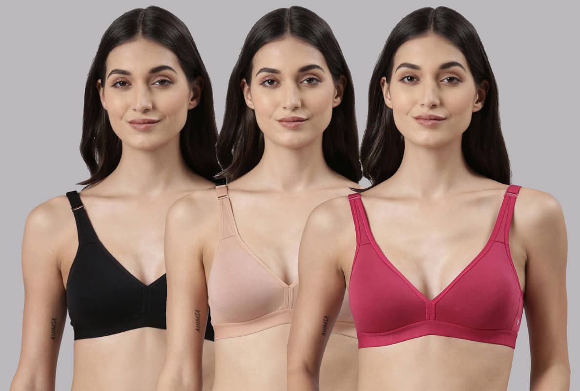 Dollar Missy Pack of 3 Cotton Non Padded Women's Everyday Bra ( Multicolor )