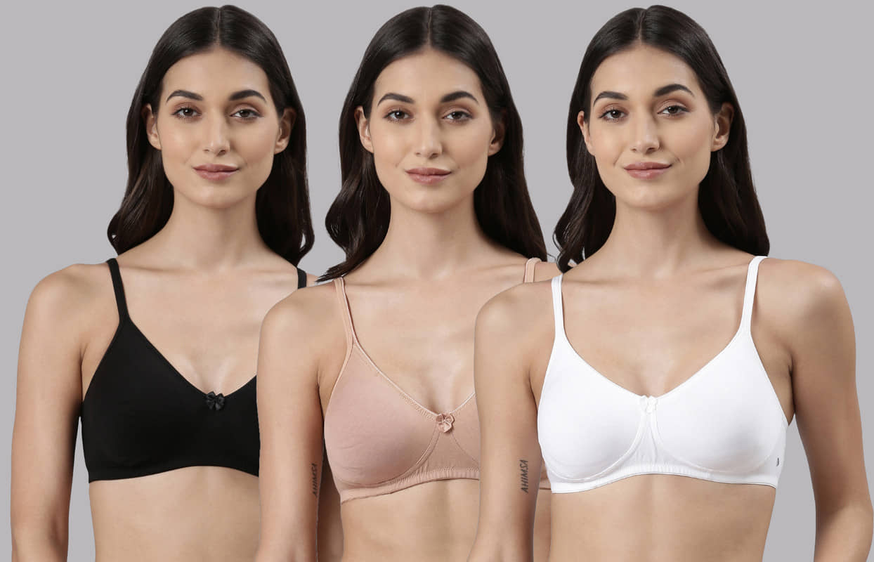 Dollar Missy Pack of 3 Cotton Non Padded Women's T-Shirt Bra ( Multicolor )