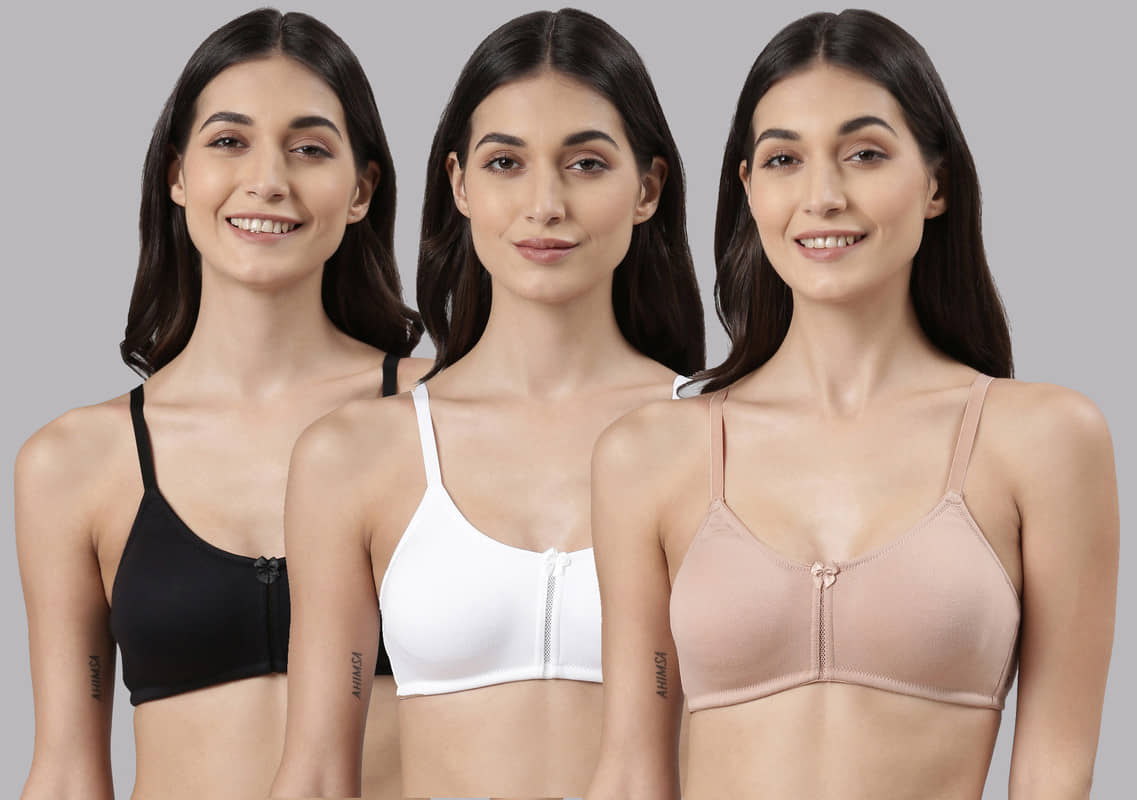 Dollar Missy Pack of 3 Cotton Non Padded Women's Everyday Bra ( Multicolor )