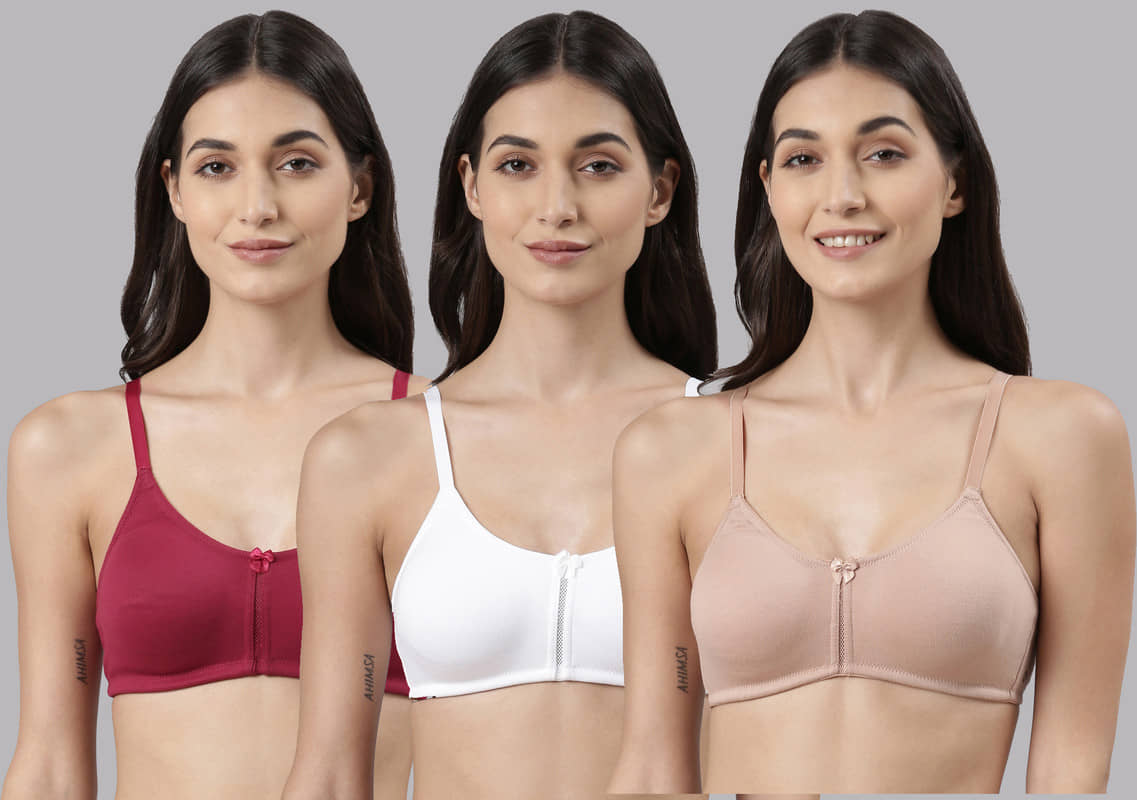Dollar Missy Pack of 3 Cotton Non Padded Women's Everyday Bra ( Multicolor )