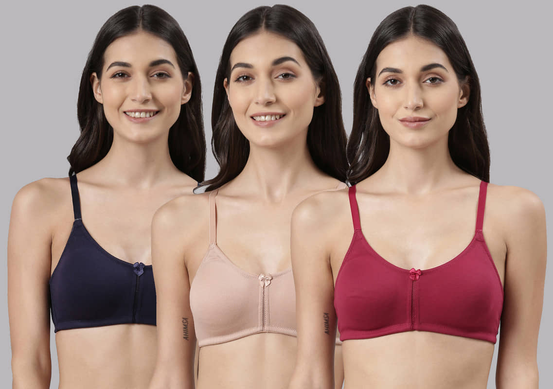 Dollar Missy Pack of 3 Cotton Non Padded Women's Everyday Bra ( Multicolor )