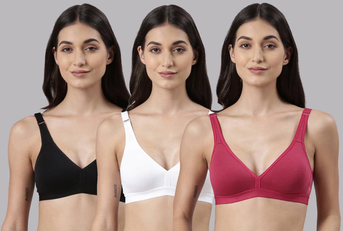 Dollar Missy Pack of 3 Cotton Non Padded Women's Everyday Bra ( Multicolor )