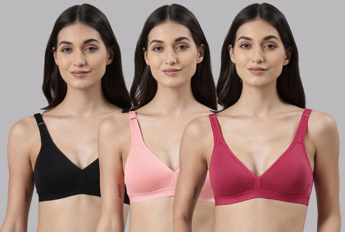 Dollar Missy Pack of 3 Cotton Non Padded Women's Everyday Bra ( Multicolor )