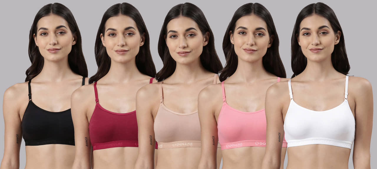 Dollar Missy Multicolor Cotton Non Padded Women's Bralette Bra ( Pack of 5 )