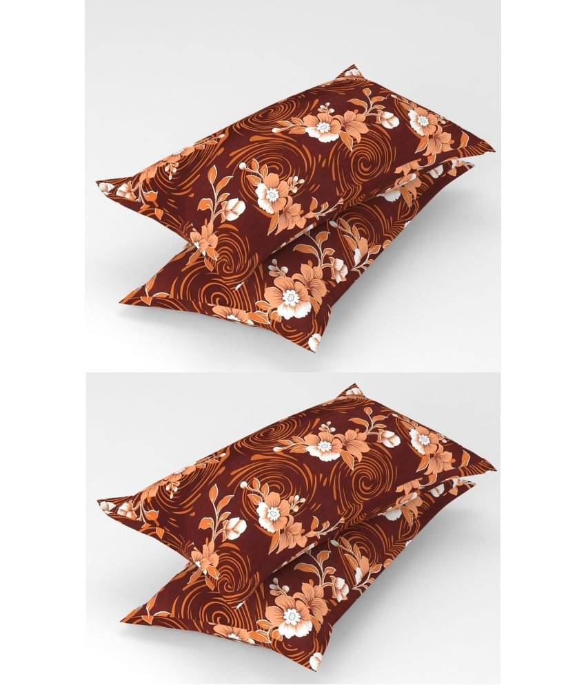     			Homefab India - Pack of 4 Microfiber Floral Printed Standard Size Pillow Cover ( 66.04 cm(26) x 43.18 cm(17) ) - Brown