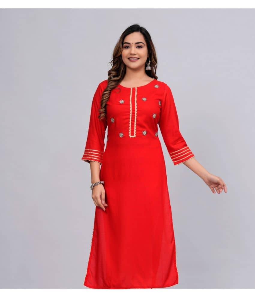 MAUKA Rayon Embellished Straight Women's Kurti - Red ( Pack of 1 ) - Kurtis, Tunics | Buy online on ZillyBuy