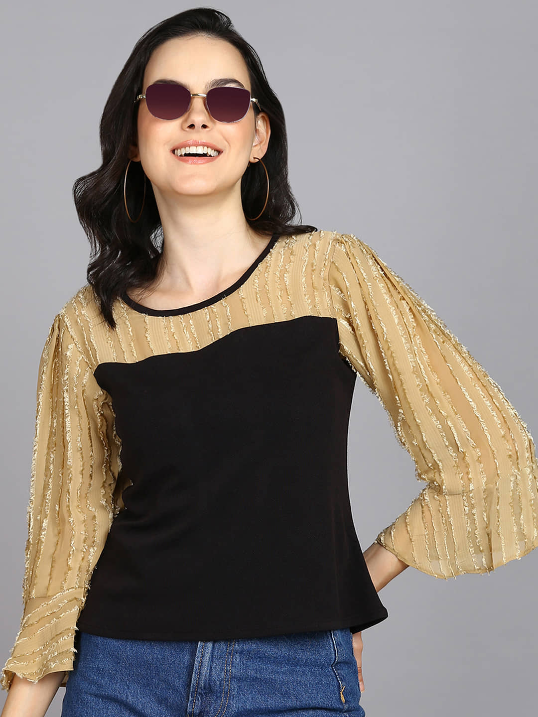 Prettify Women's Georgette Regular Top ( Black )