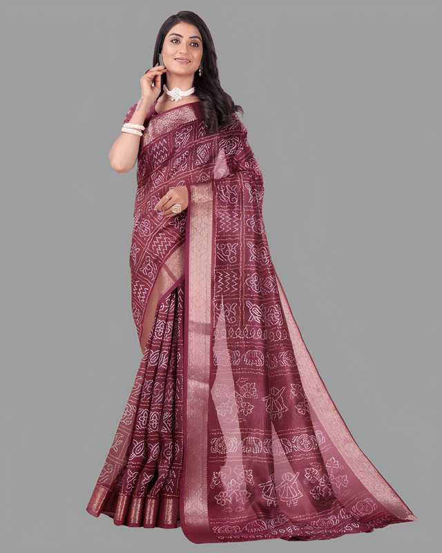 Sanwariya Silks Cotton Printed Saree With Unstitched Blouse Piece ( Wine ) Sanwariya Silks Cotton Printed Saree With Unstitched Blouse Piece ( Wine )
