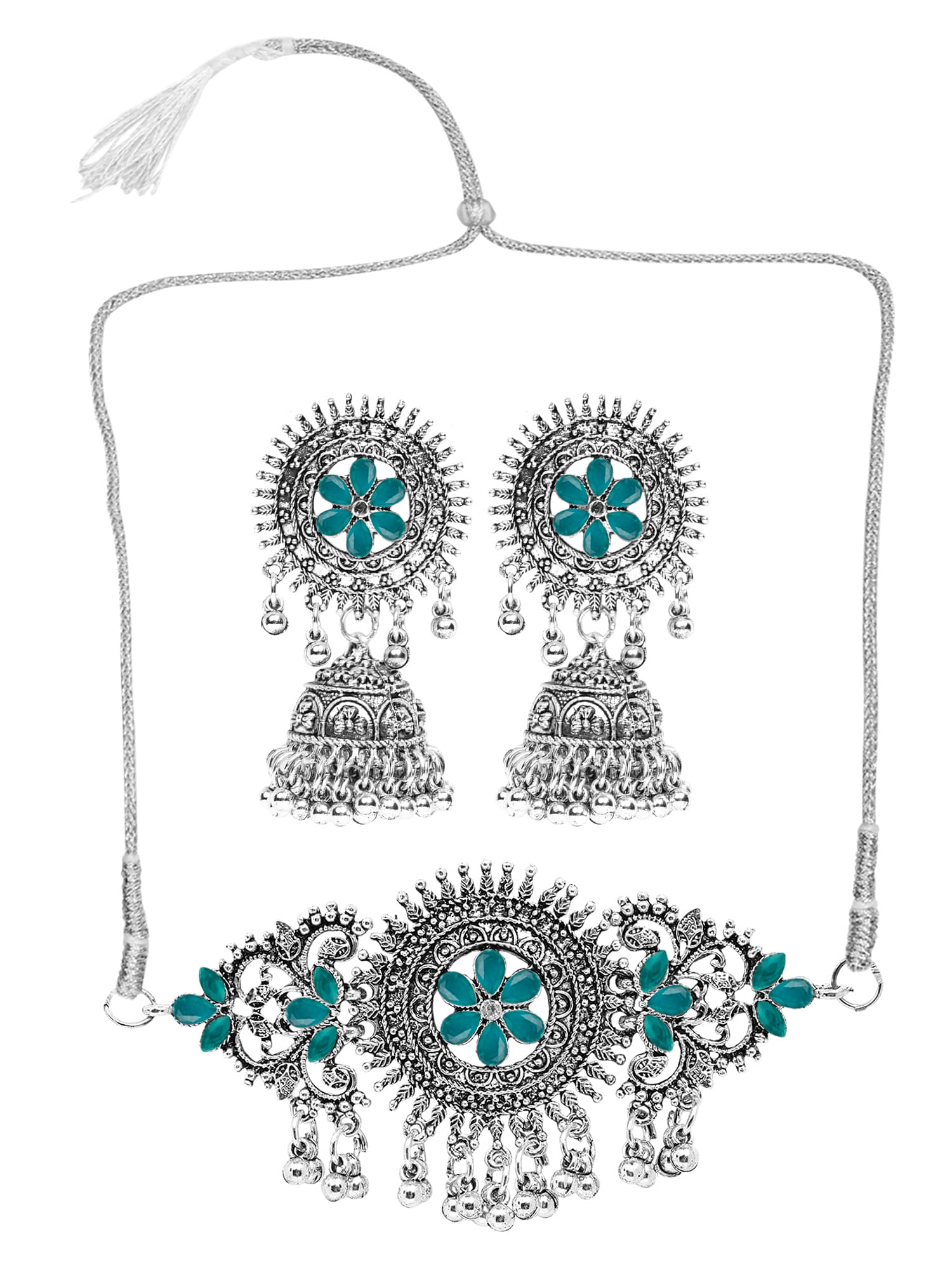     			Sunhari Jewels Green German Necklace Set ( Pack of 1 )