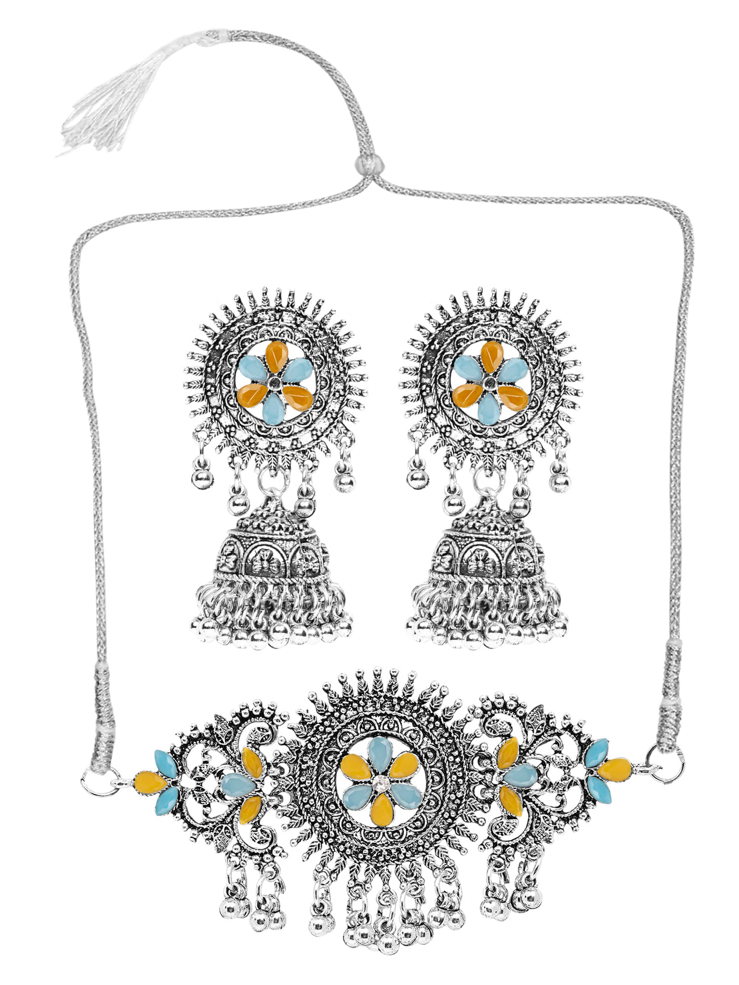     			Sunhari Jewels Multi Color German Necklace Set ( Pack of 1 )