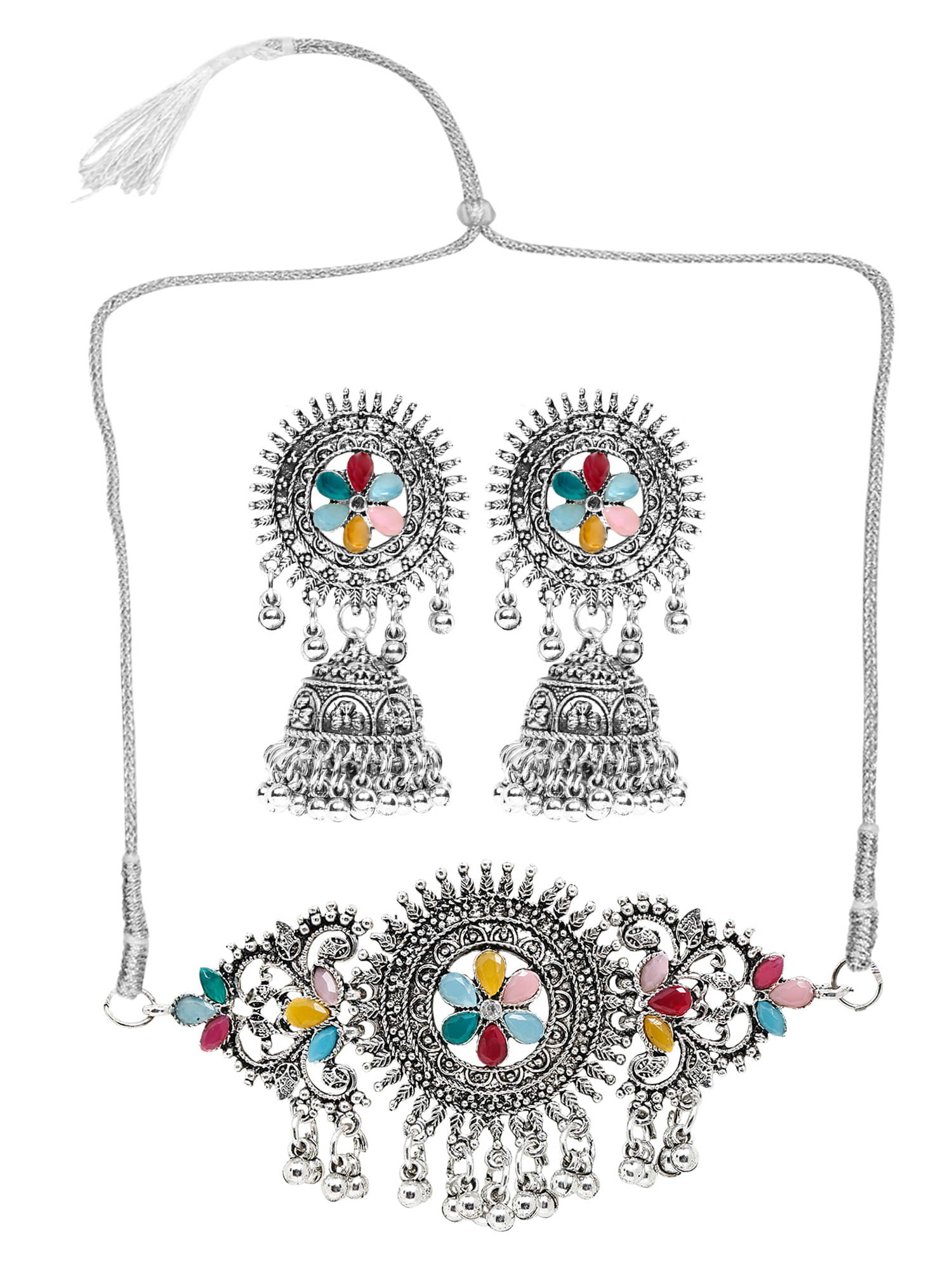     			Sunhari Jewels Multi Color German Necklace Set ( Pack of 1 )
